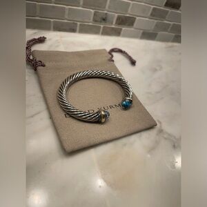 David Yurman Blue Topaz 14K Gold Classic Cable Bracelet